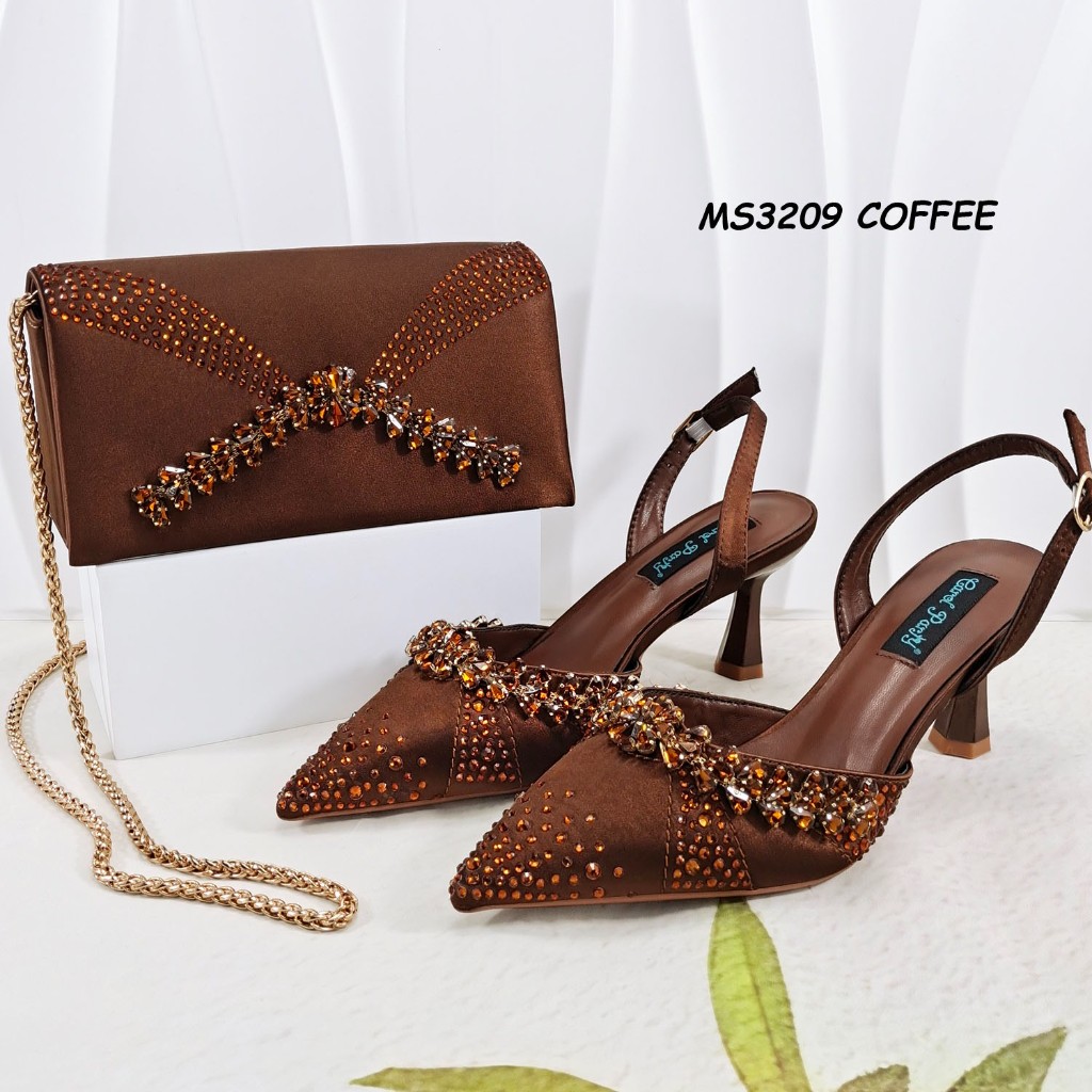 Crystal Slingback Heels — Coffee