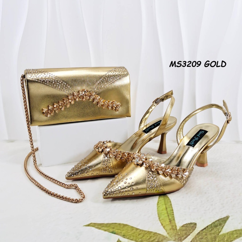 Carol Party Crystal Clutch & Heels Set — Gold