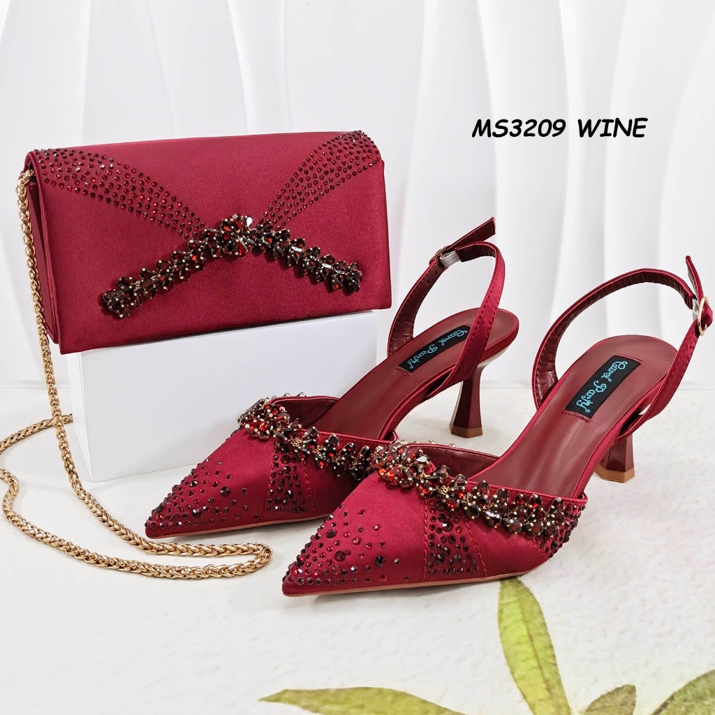 Crystal Slingback Heels — Wine